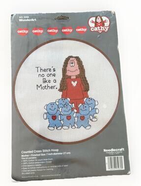Vintage Cathy Designs Cross Stitch Mother Hoop Needlecraft 1983 Wonder Heart